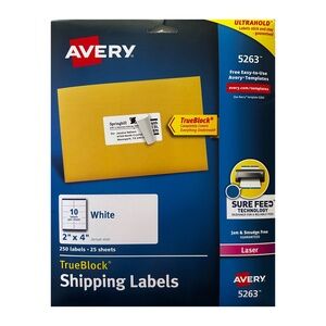 AVERY 5263 TrueBlock Shipping Labels  2" x 4" 250 Labels 25 Sheets White